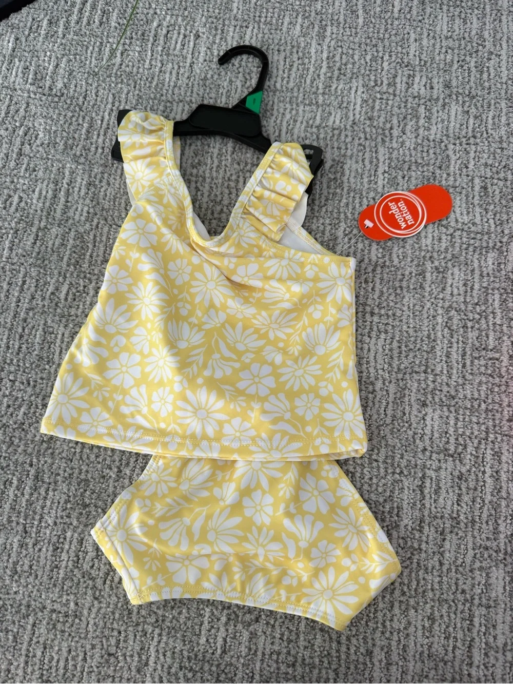 wonder nation Ruffled Tank Two- Piece Swimsuits - Yellow Floral & Hot Pink